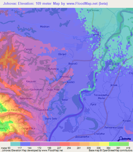 Johovac,Bosnia and Herzegovina Elevation Map