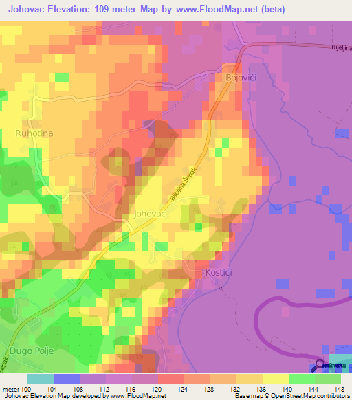 Johovac,Bosnia and Herzegovina Elevation Map