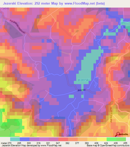 Jezerski,Bosnia and Herzegovina Elevation Map