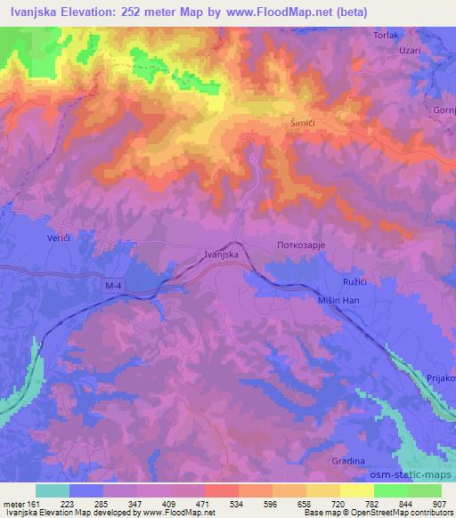 Ivanjska,Bosnia and Herzegovina Elevation Map