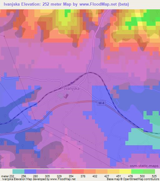Ivanjska,Bosnia and Herzegovina Elevation Map