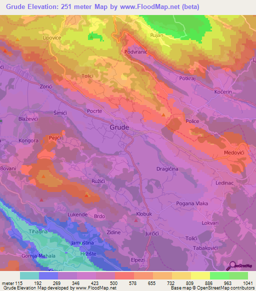 Grude,Bosnia and Herzegovina Elevation Map