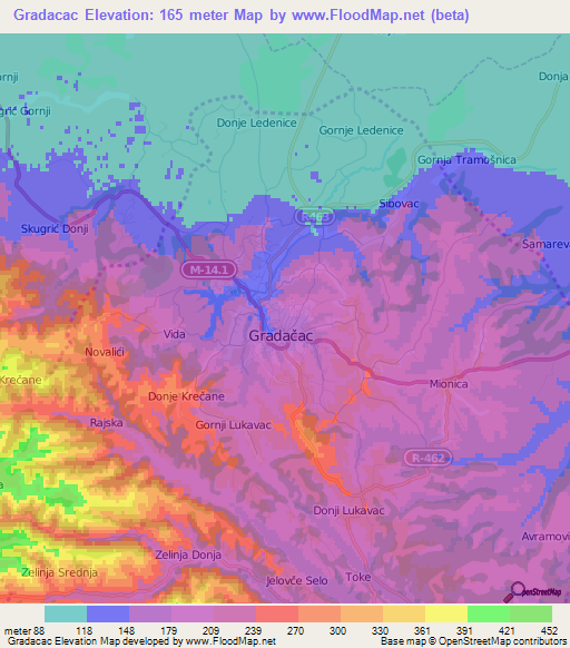 Gradacac,Bosnia and Herzegovina Elevation Map
