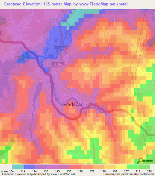 Gradacac,Bosnia and Herzegovina Elevation Map