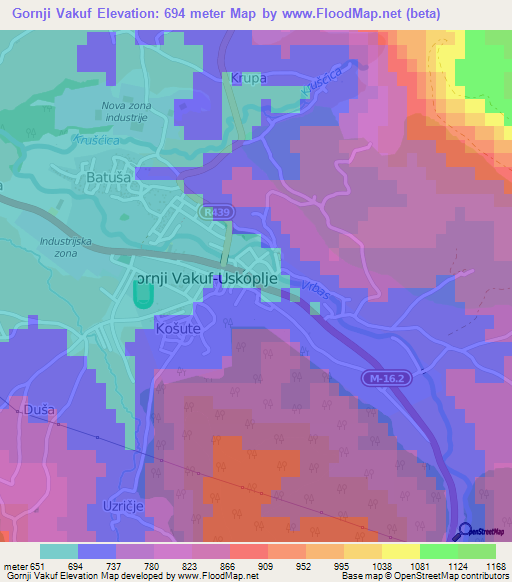 Gornji Vakuf,Bosnia and Herzegovina Elevation Map