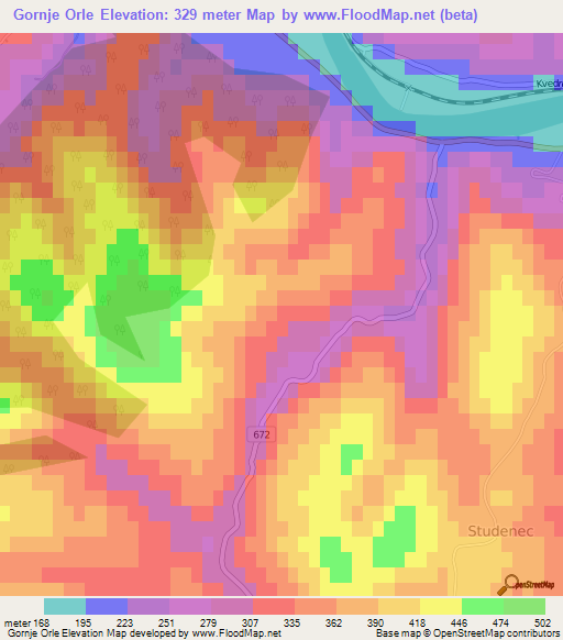 Gornje Orle,Slovenia Elevation Map