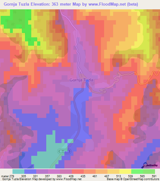 Gornja Tuzla,Bosnia and Herzegovina Elevation Map