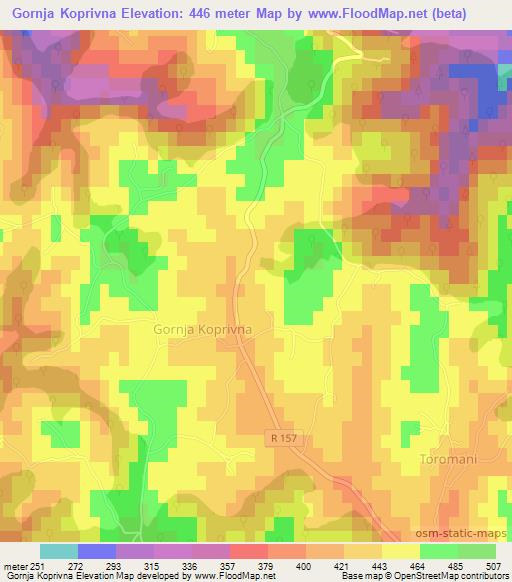 Gornja Koprivna,Bosnia and Herzegovina Elevation Map