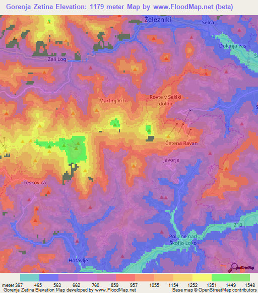 Gorenja Zetina,Slovenia Elevation Map