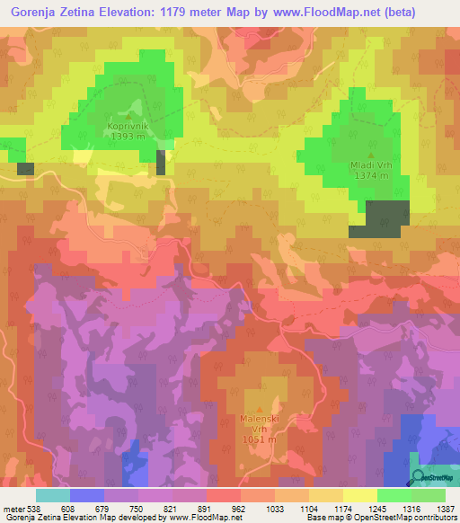 Gorenja Zetina,Slovenia Elevation Map
