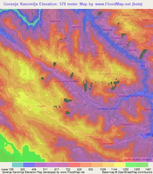 Gorenja Kanomlja,Slovenia Elevation Map
