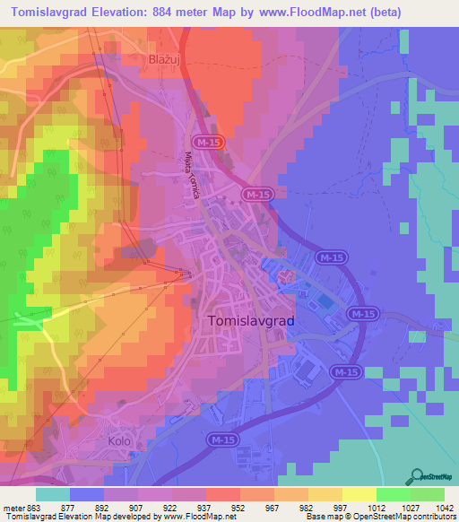 Tomislavgrad,Bosnia and Herzegovina Elevation Map