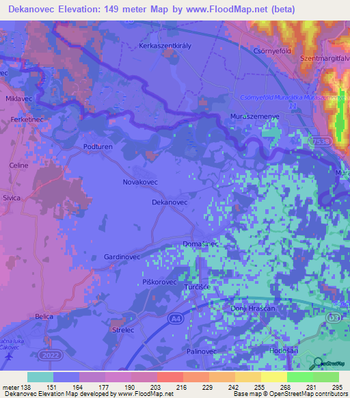 Dekanovec,Croatia Elevation Map
