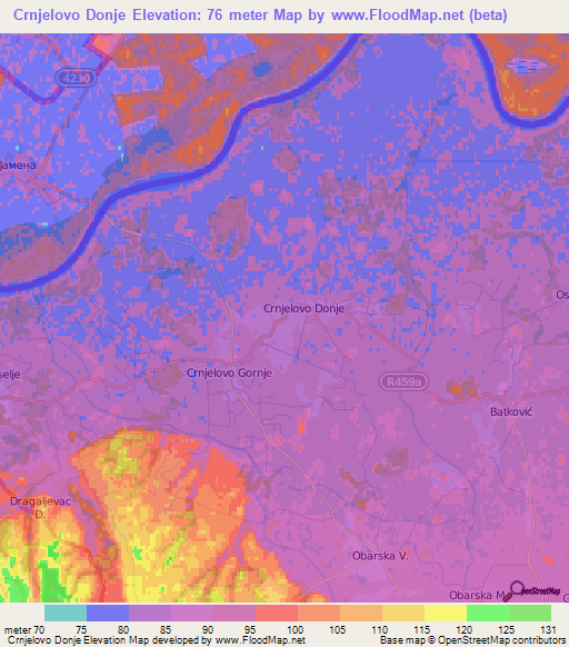 Crnjelovo Donje,Bosnia and Herzegovina Elevation Map