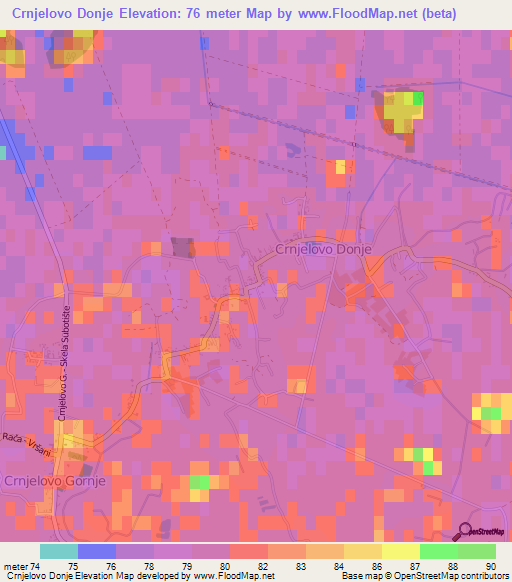 Crnjelovo Donje,Bosnia and Herzegovina Elevation Map