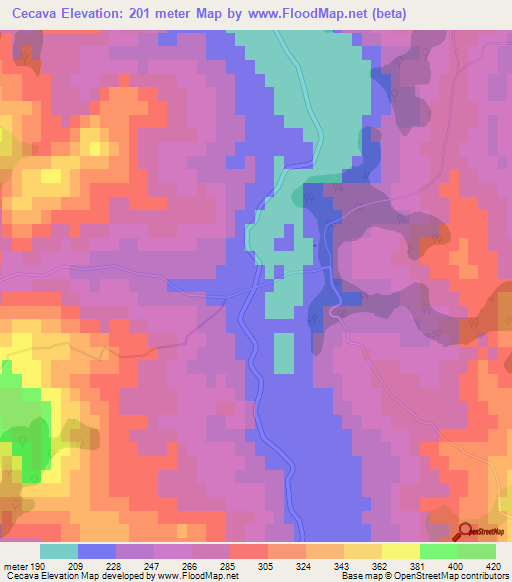 Cecava,Bosnia and Herzegovina Elevation Map
