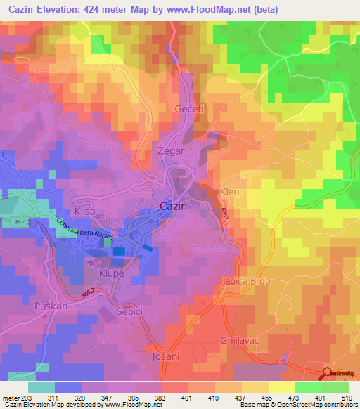 Cazin,Bosnia and Herzegovina Elevation Map