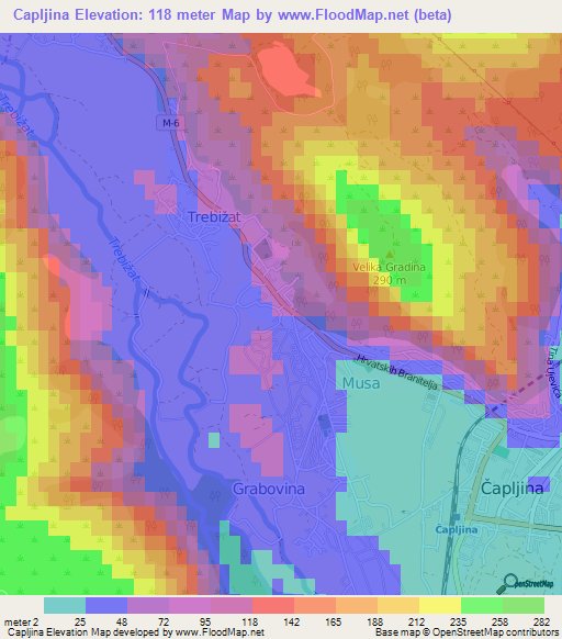 Capljina,Bosnia and Herzegovina Elevation Map