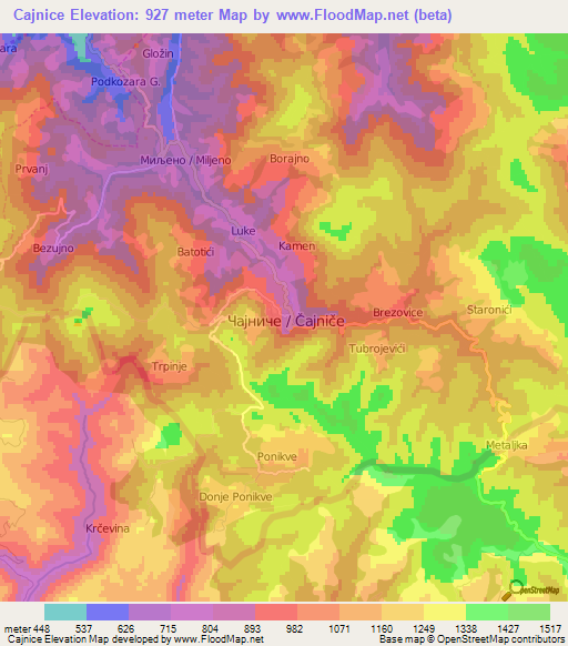 Cajnice,Bosnia and Herzegovina Elevation Map