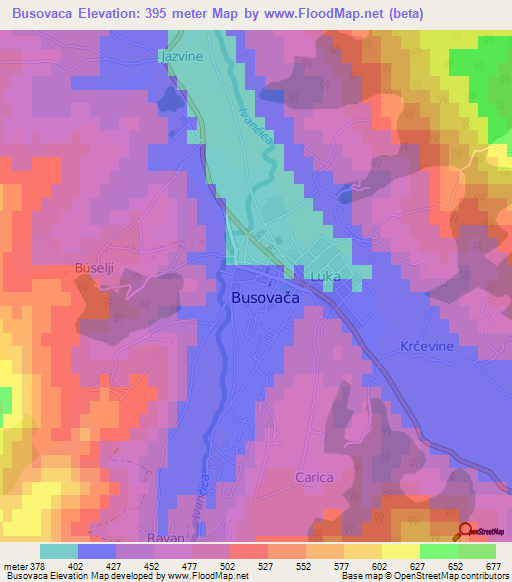 Busovaca,Bosnia and Herzegovina Elevation Map