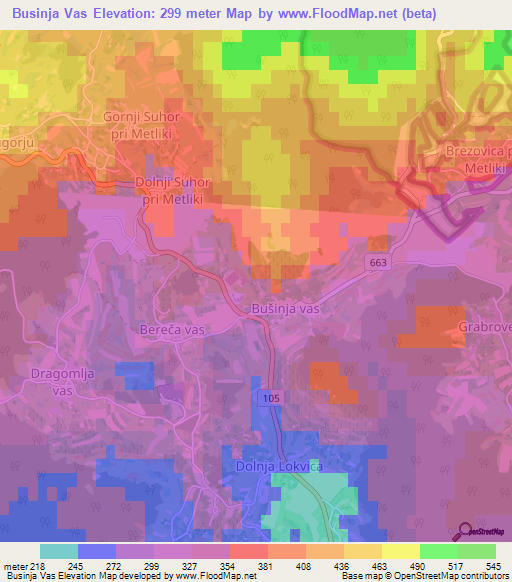 Businja Vas,Slovenia Elevation Map