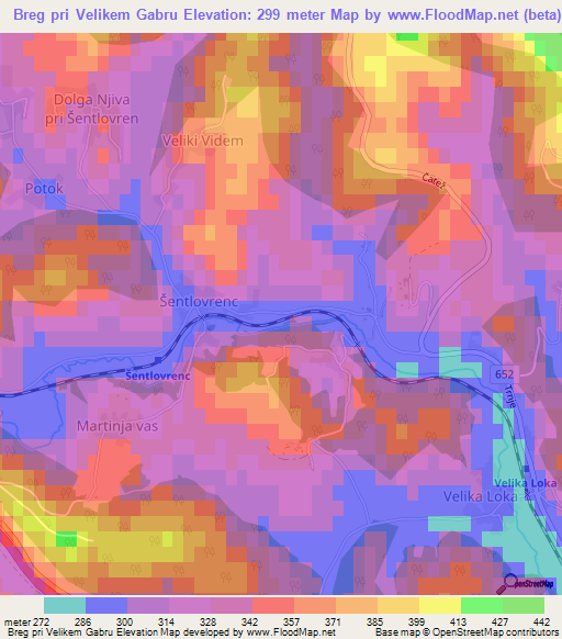 Breg pri Velikem Gabru,Slovenia Elevation Map