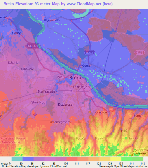 Brcko,Bosnia and Herzegovina Elevation Map