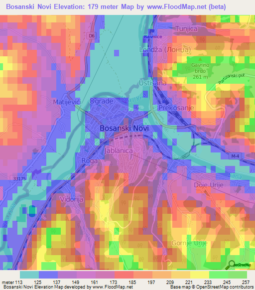 Bosanski Novi,Bosnia and Herzegovina Elevation Map