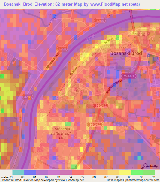 Bosanski Brod,Bosnia and Herzegovina Elevation Map