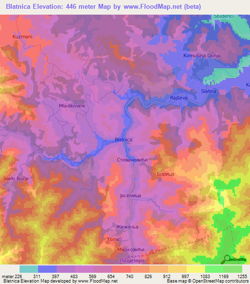 Blatnica,Bosnia and Herzegovina Elevation Map