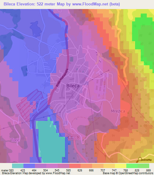 Bileca,Bosnia and Herzegovina Elevation Map
