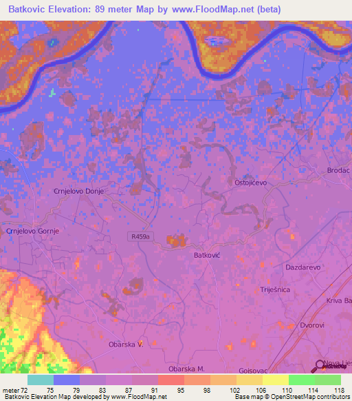 Batkovic,Bosnia and Herzegovina Elevation Map