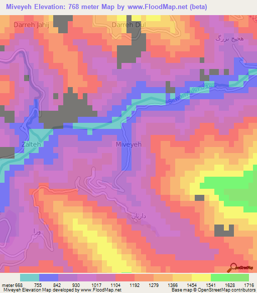 Miveyeh,Iran Elevation Map