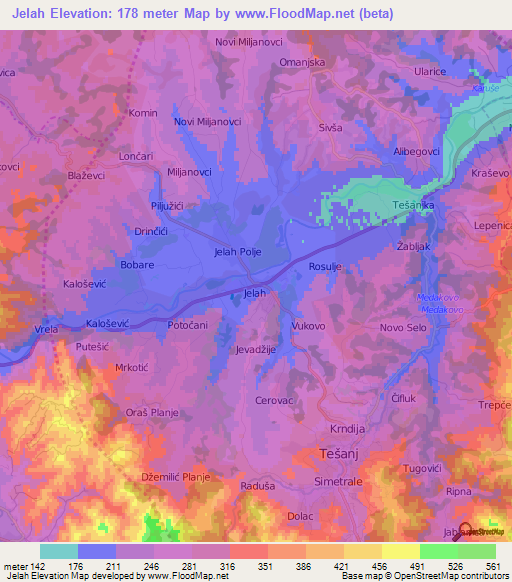 Jelah,Bosnia and Herzegovina Elevation Map