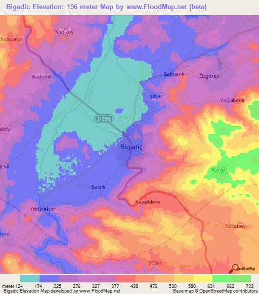 Bigadic,Turkey Elevation Map