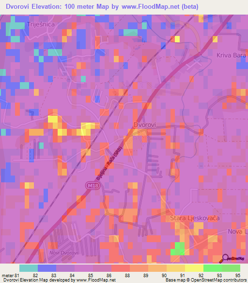 Dvorovi,Bosnia and Herzegovina Elevation Map