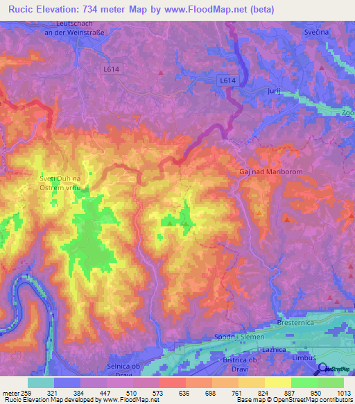 Rucic,Slovenia Elevation Map