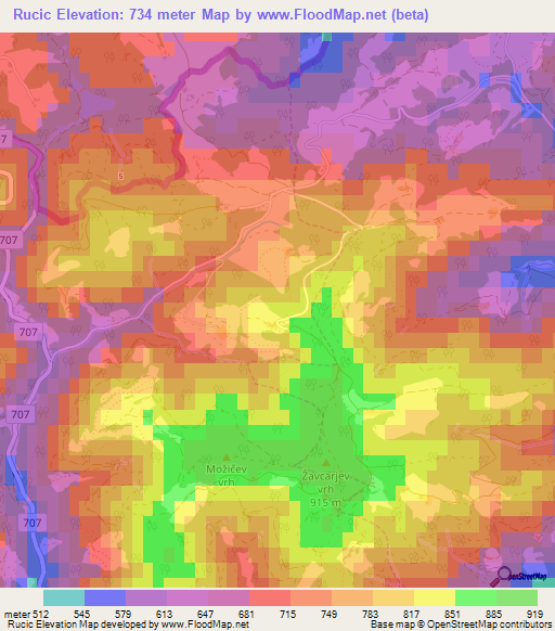Rucic,Slovenia Elevation Map