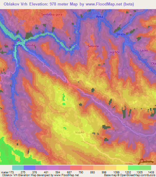 Oblakov Vrh,Slovenia Elevation Map