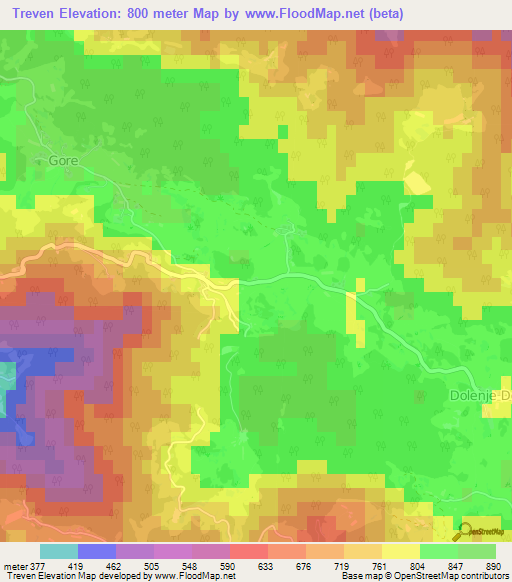 Treven,Slovenia Elevation Map