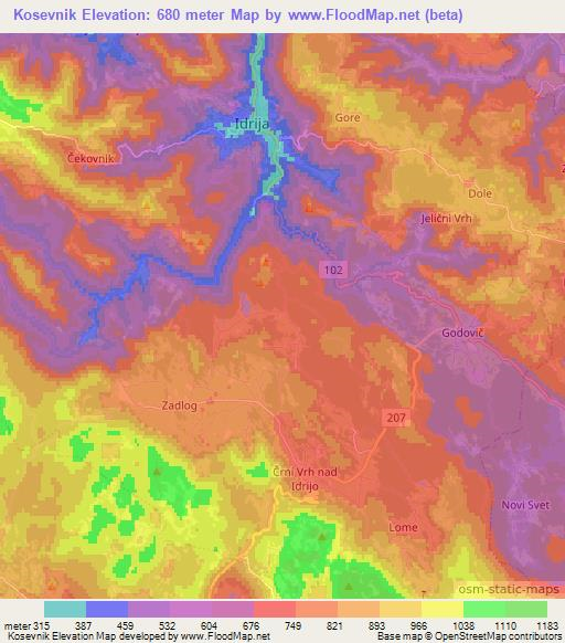 Kosevnik,Slovenia Elevation Map