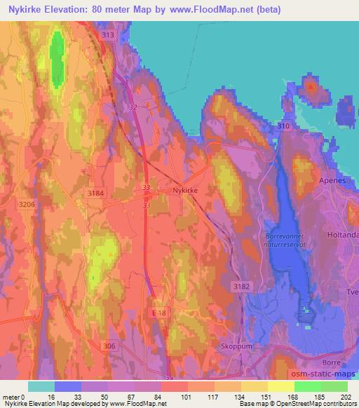 Nykirke,Norway Elevation Map
