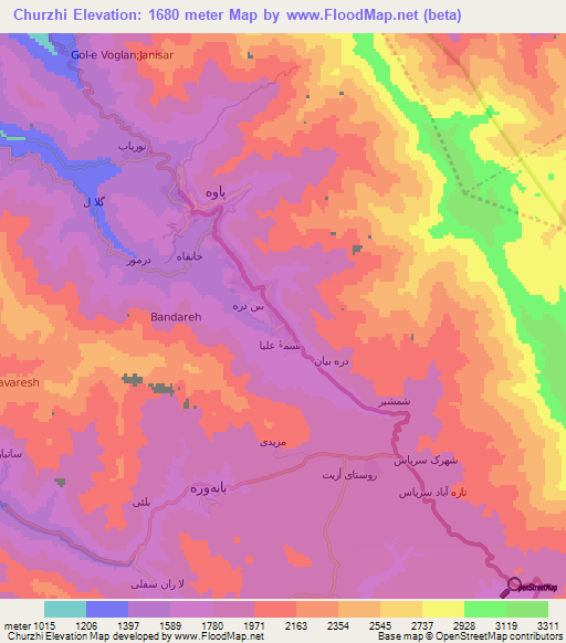 Churzhi,Iran Elevation Map