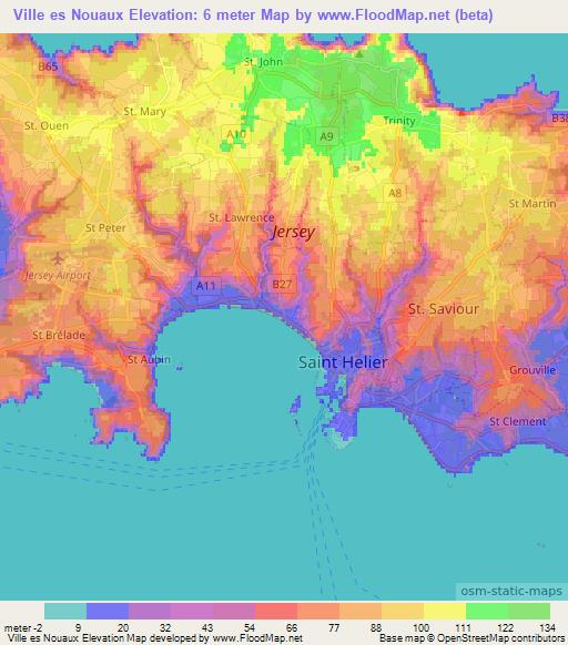 Ville es Nouaux,Jersey Elevation Map