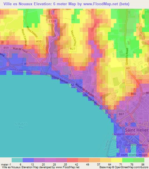 Ville es Nouaux,Jersey Elevation Map