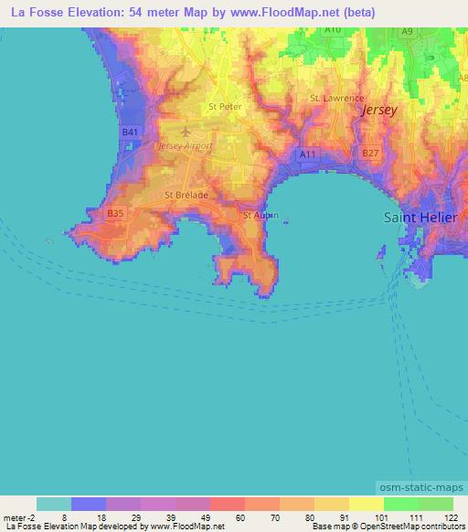 La Fosse,Jersey Elevation Map