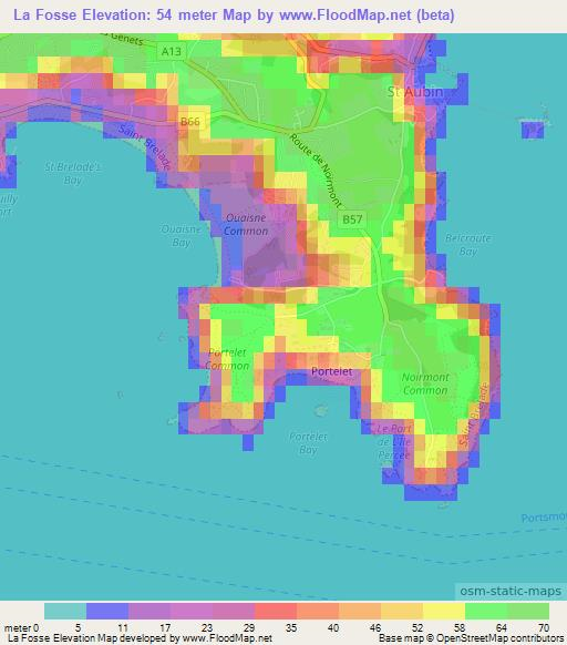 La Fosse,Jersey Elevation Map