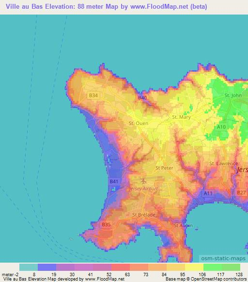 Ville au Bas,Jersey Elevation Map