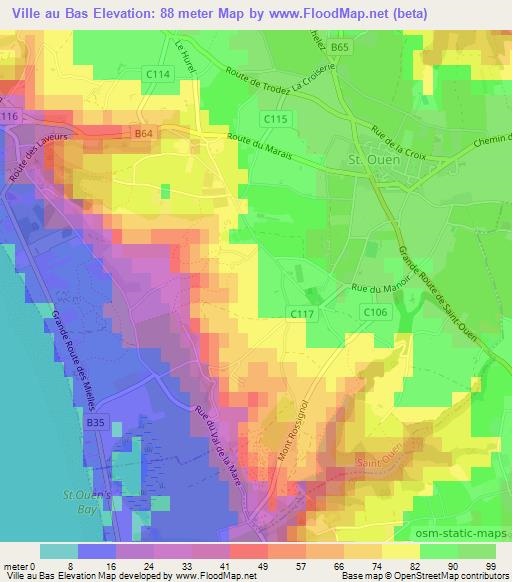 Ville au Bas,Jersey Elevation Map