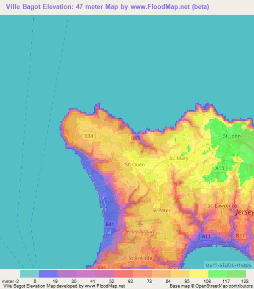 Ville Bagot,Jersey Elevation Map